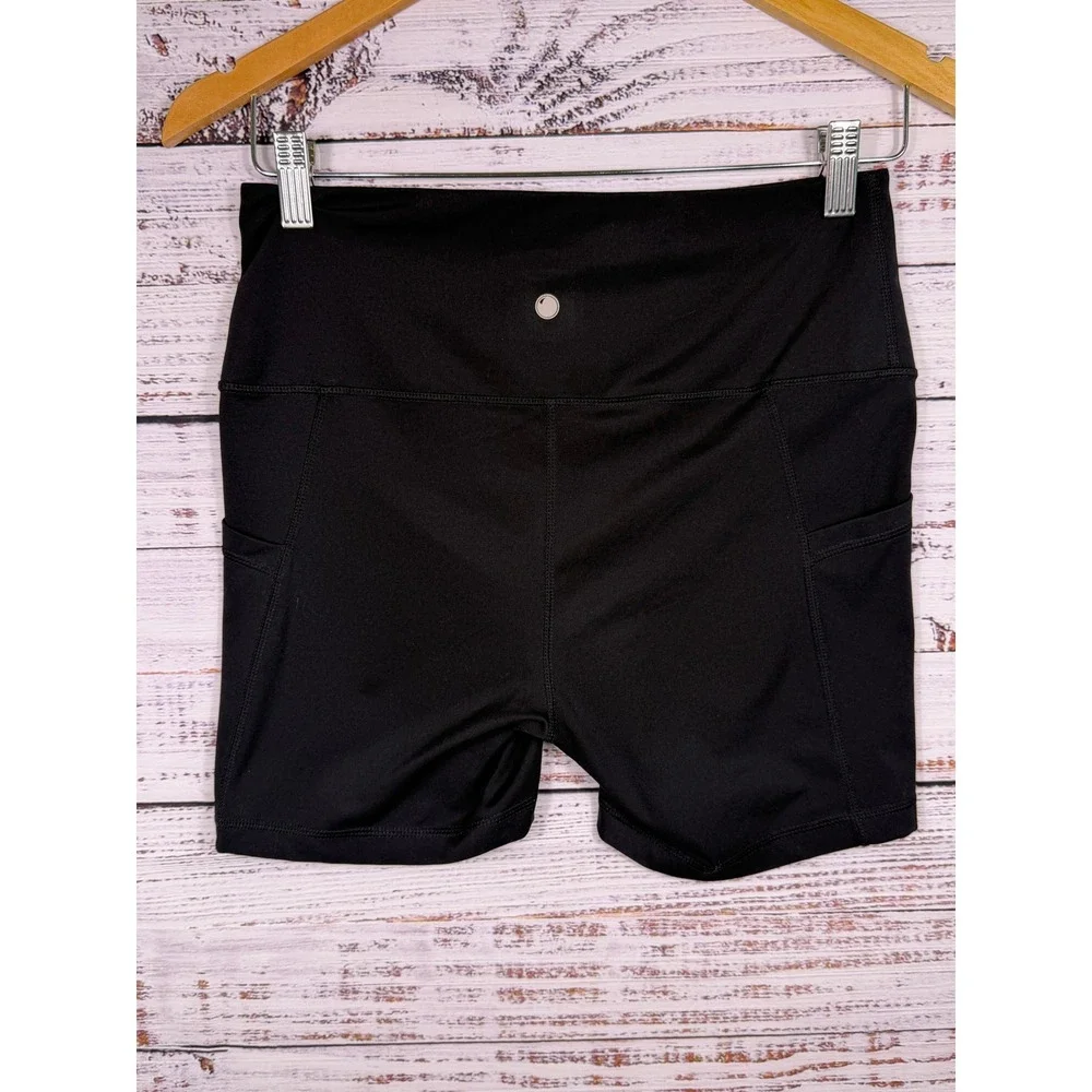 Yogalicious Lux Biker Shorts Womens Medium Black Side Pocket High Waist Athletic